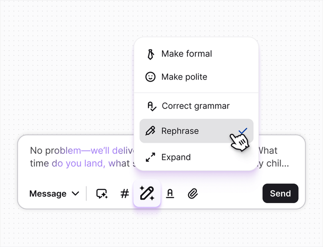 AI live chat in Text App for support agents