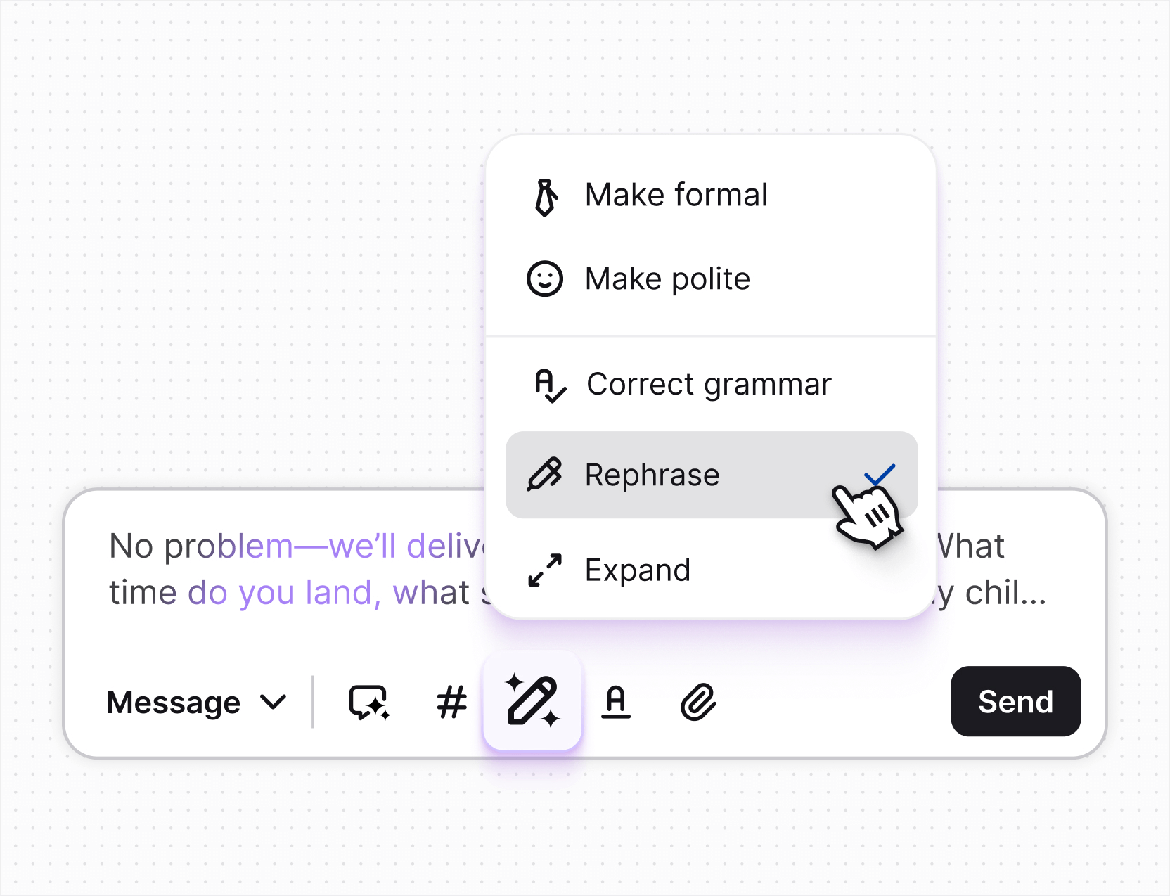 AI live chat in Text App for support agents